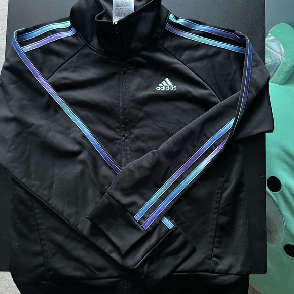 Adidas Black Track Zip-Up Jacket with Striped Accents - Picture 2 of 6